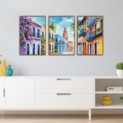 KAlRNE Colorful Tropical Watercolor Print Framed Wall Art Set (3 Count)