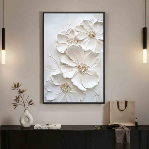 White Flower Canvas Wall Art White Floral Picture Abstract Print Blooming Flowers Wall Art Texture Floral Canvas Minimalist Botanical Prints Abstract Botanical Picture Room Decor 16x24inch No Frame