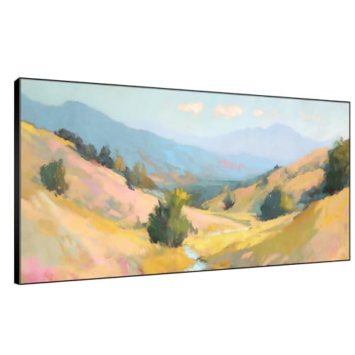 36"x72" Extra Large Framed Wall Art Golden Valley Light Landscape Illustration for Home Living Room Bedroom Decor