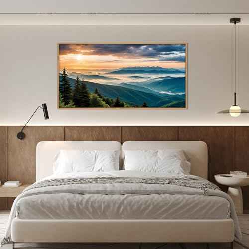 Large Nature Mountain Sunrise Framed Canvas Wall Art