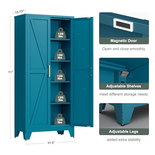 71'' Farmhouse Metal Storage Cabinet with Barn Doors