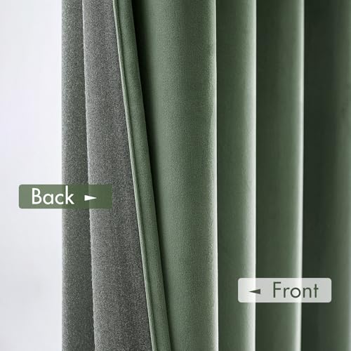 Sage Green Blackout Velvet Curtains Drapes 90 Inch Long 52"x90" (2 Count)