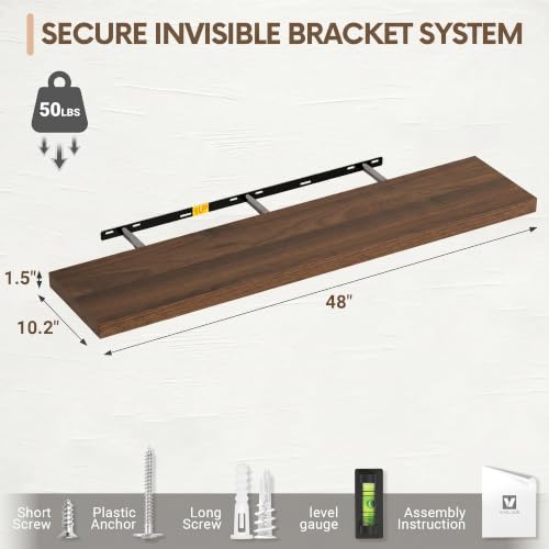 10 Inch Deep Floating Shelves for Wall 48” Set of 2 (2 Count)