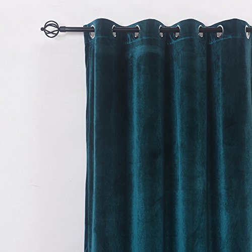 Super Soft Luxury Velvet Texture Curtains Set of 2 Dark Green Blackout Energy Efficient Grommet Curtain Panel Drapes Peacock Blue 52Wx96L