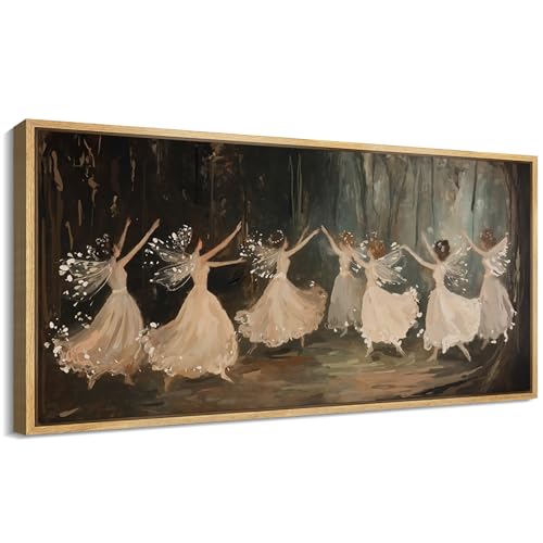 Extra Large Framed Canvas Print Wall Art Ballet Dancers in Motion Romantic Impressionist Dance Scene Illustrations Decorative Colorful Multicolor for Bedroom