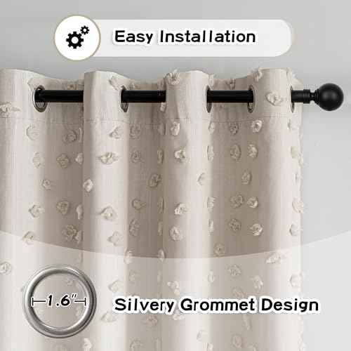 100% Blackout Curtains for Girls Bedroom 95 Inch Long Total Room Darkening Curtain for Living Room 2 Panels Grommet Light Blocking Sliding Door Drapes Beige Pom Pom Sheer 50 x 95 Inch (2 Count)