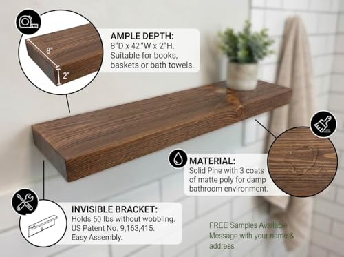 42 Inch Wooden Floating Shelves for Wall