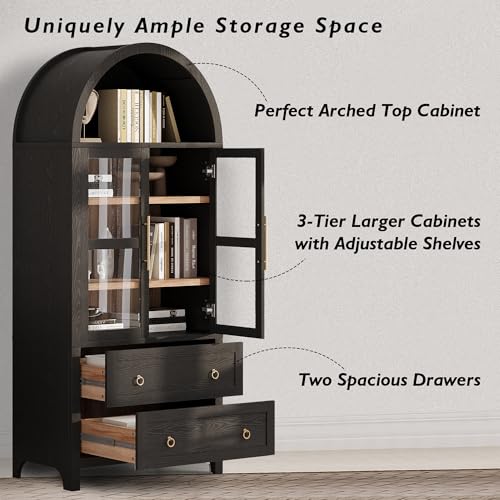 71" Arched Storage Cabinets with Glass Doors Farmhouse Kitchen Pantry