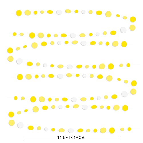 46 Ft Yellow White Circle Dots Garland Gradient Yellow Polka Dot Hanging Paper Streamer for Wedding Bridal Shower Birthday Engagement Bee Sunflower Lemon Themed Party Decorations Supplies