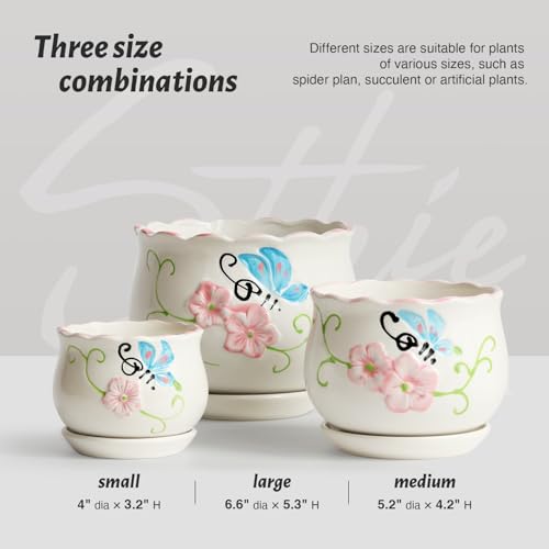 Ceramic Plant Pots with Drainage Holes and Saucers (3 Count)