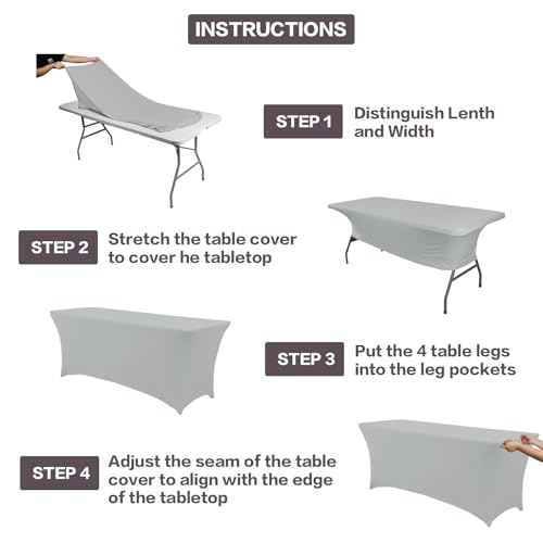 2 Pack 6FT Table Cloth for Rectangular Spandex Grey Table Cover (2 Count)
