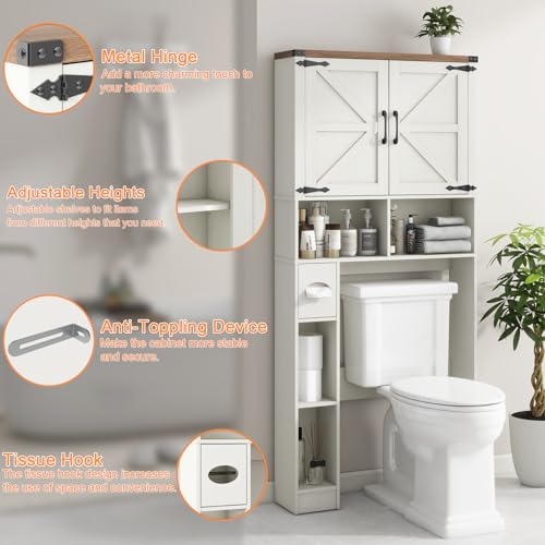 Over The Toilet Storage Cabinet with 2 Barn Doors