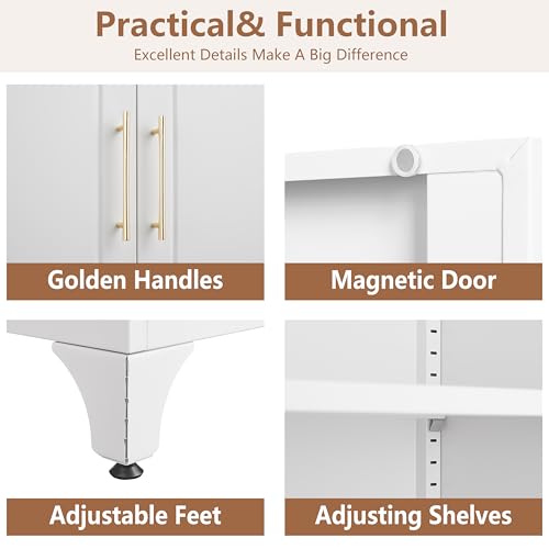 75" Tall White Metal Pantry Storage Cabinet with 2 Drawers