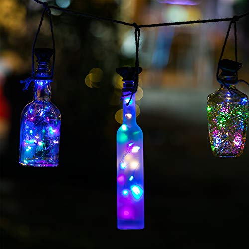 Upgraded 8 Pack Solar Powered Wine Bottle Lights 20 LED Colored Starry Cork Light Fairy Cork String Craft Lights for Wedding Christmas Outdoor Holiday Garden Decor (8 Count)