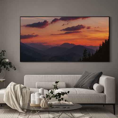 24"x46" Extra Large Framed Wall Art Scenic Sunset Over Mountain Range with Glowing Sky for Home Living Room Bedroom Decor