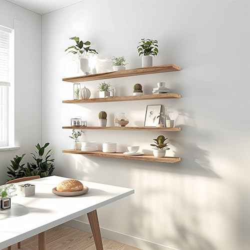 48 Inch Floating Shelves for Wall Rustic Light Wood Wall Shelves for Bedroom Set of 4 (4 Count)