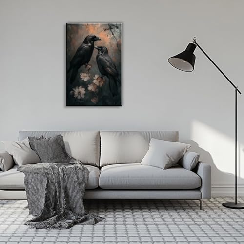Birds Canvas Wall Art Black Couple Crow Picture Print Vintage Gothic Raven Artwork for Living Room Halloween Home Wall Decor