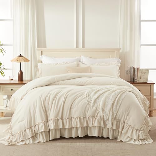 Beige Twin XL Ruffle Comforter Set