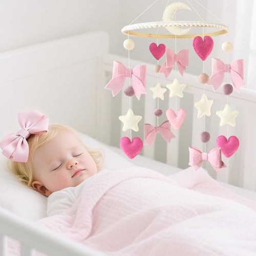 Baby Mobile for Crib Pink Bow Baby Crib Mobile for Girls