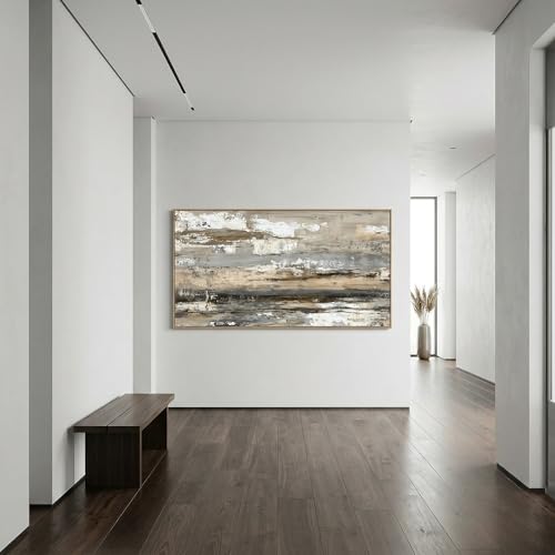 Abstract Wall Art Canvas Print Neutral Tones Beige Gray and Brown Framed Landscape Painting 40 x 20 in Artwork for Living Room Bedroom Wall Decor Ready to Hang for Office Dining Room