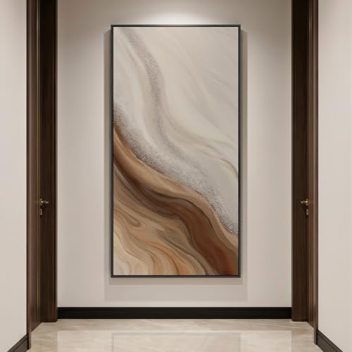 Large Framed Neutral Earth Tone Abstract Wall Art
