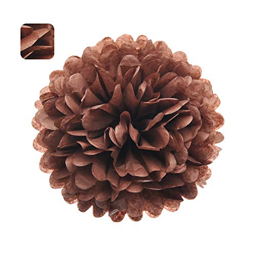 10" Brown Tissue Pom Poms DIY Tissue Paper Flowers for Birthday Wedding Baby Shower Tea Party Dessert Table Decoration (18 Count)