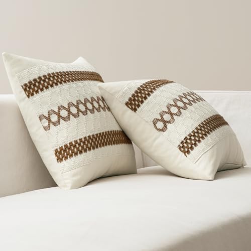 Set of 2 Coco Brown Boho Decorative Pillow Covers 20x20 Inch (2 Count)