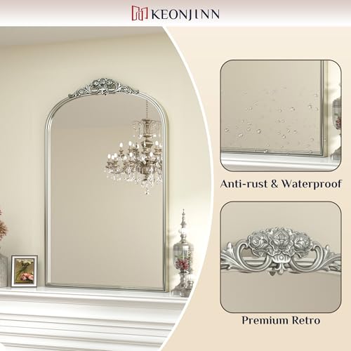 24x36 Silver Vintage Arched Mirror for Wall