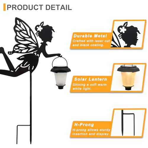 2 Pack Solar Fairy Garden Metal Stake Decorative Lantern (2 Count)