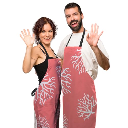Chef Apron for Women Beach Coral Funny Aprons for Men for Kitchen Cooking Restaurant BBQ Painting Crafting 27”
