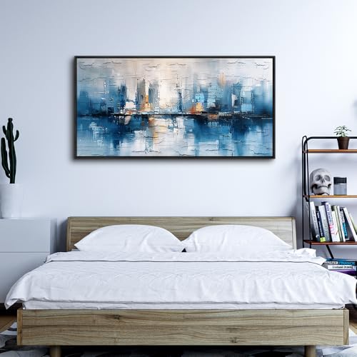 Black Framed Canvas Wall Art For Living Room Wall Decor For Bedroom Office Wall Decoration Blue Abstract Paintings Modern Pictures Artwork Room Aesthetic Home Decor 20x40 In