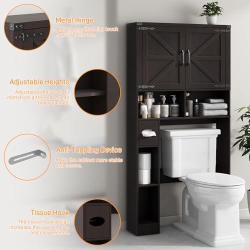 Over The Toilet Storage Cabinet with 2 Barn Doors
