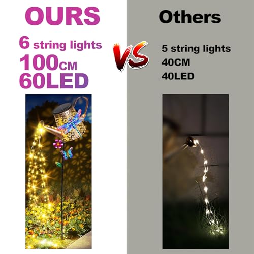 Solar Watering Can Lights with Dragonfly Outdoor Garden Stake Light Decor