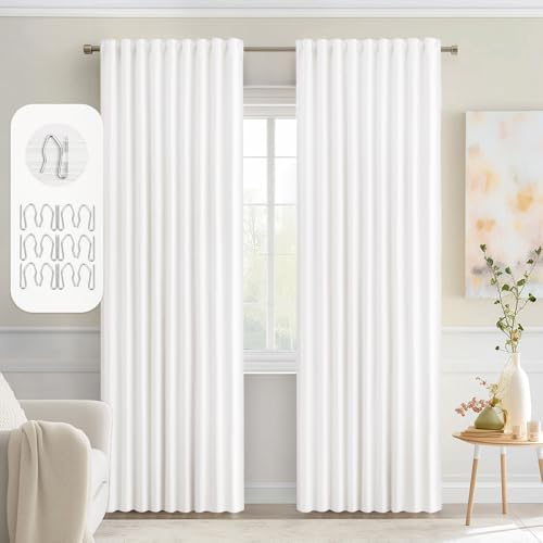 Pure White Back Tab Blackout Curtains 52x84 Inch Length 2 Panels Set
