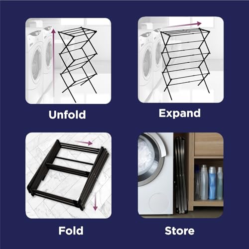 3 Tier Expandable Collapsing Foldable Laundry Rack for Air Drying Clothing
