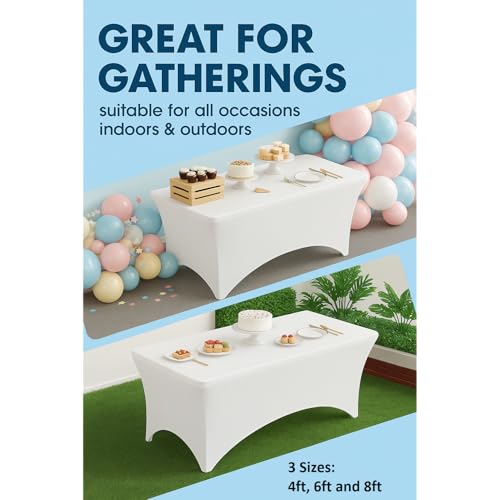 6 Pack 6ft White Spandex Tablecloth