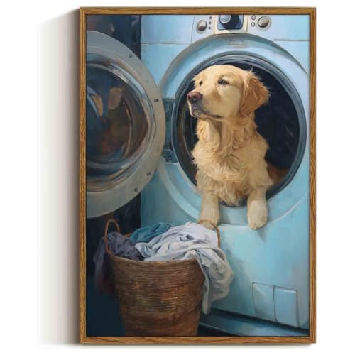 Laundry Room Wall Art Vintage Farmhouse Canvas Funny Dog Poster Cute Animals Pictures Laundry Day Wall Art Vintage Funny Posters Modern Abstract Living Room Decor 16x24inch No Frame