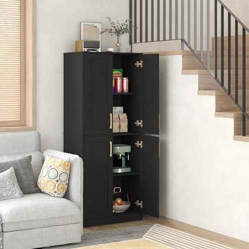 Tall Storage Cabinet with Doors & Shelf for Bathroom