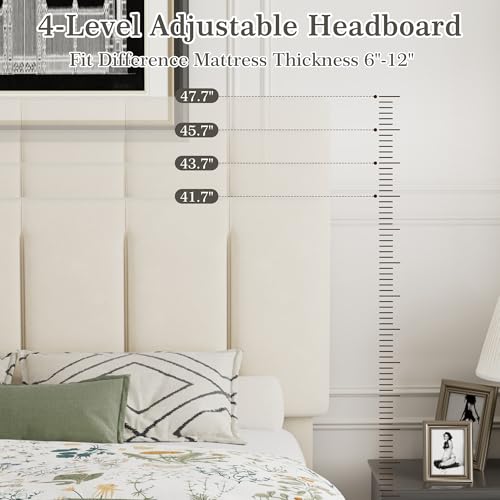 Full Size Bed Frame with Upholstered Headboard