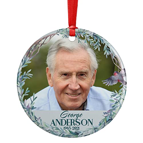 Olive Wreath Memorial Christmas Ornament Personalized with Photo