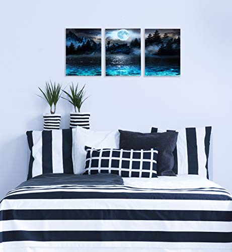 Wall Decorations For Living Room Moon Deer Ocean Landscape Picture Teen Room Decor Wall Art For Bedroom Modern Decor 3 Piece Framed Ready To Hang Moon Wall Art 3 Piece Wall Art Size 12x16 Each Panel