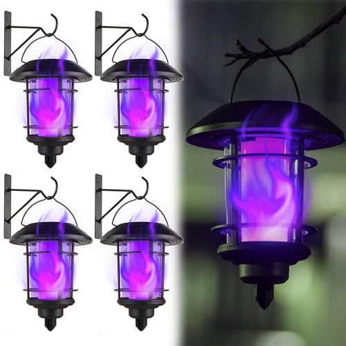 Solar Purple Flame Wall Lanterns (4 Count)