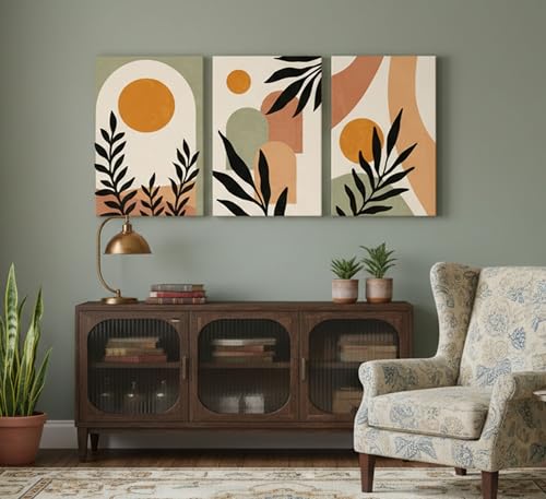 3 Pcs Mid Century Modern Boho Sun Canvas Wall Art 12x16in (3 Count)