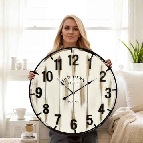 Farmhouse White 30 Inch Wooden Large Wall Clock