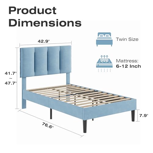 Twin Size Bed Frame with Upholstered Headboard