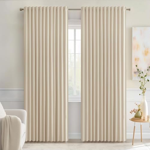 Cream Beige Back Tab Blackout Curtains 72x84 Inch Length 2 Panel Set