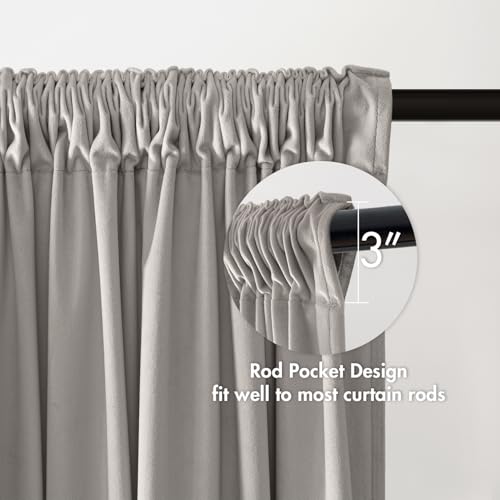 Silver Grey Blackout Velvet Curtains Drapes 108 Inch Long 52"x108" (2 Count)