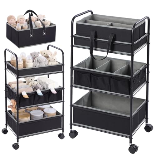 2in1 Baby Diaper Caddy Organizer Cart Bedside Rolling Cart (2 Count)