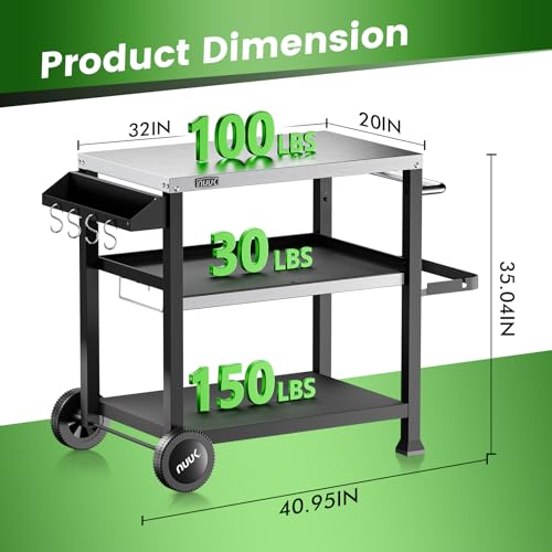 3 Shelf Grill Cart for Outdoor with Stainless Steel Top