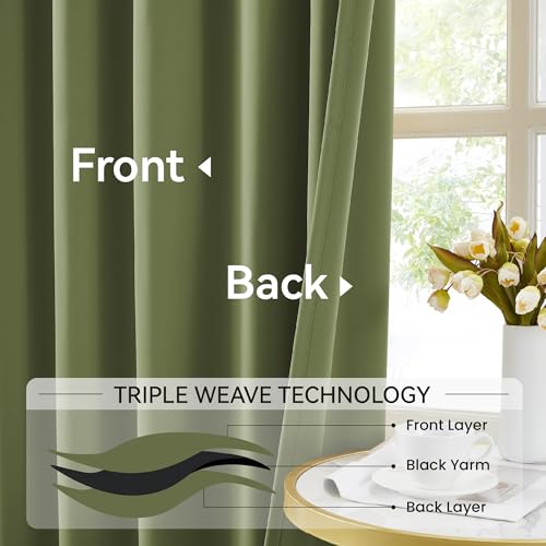 Sage Green Pinch Pleat Blackout Curtains 96 Inches Long for Living Room (2 Count)